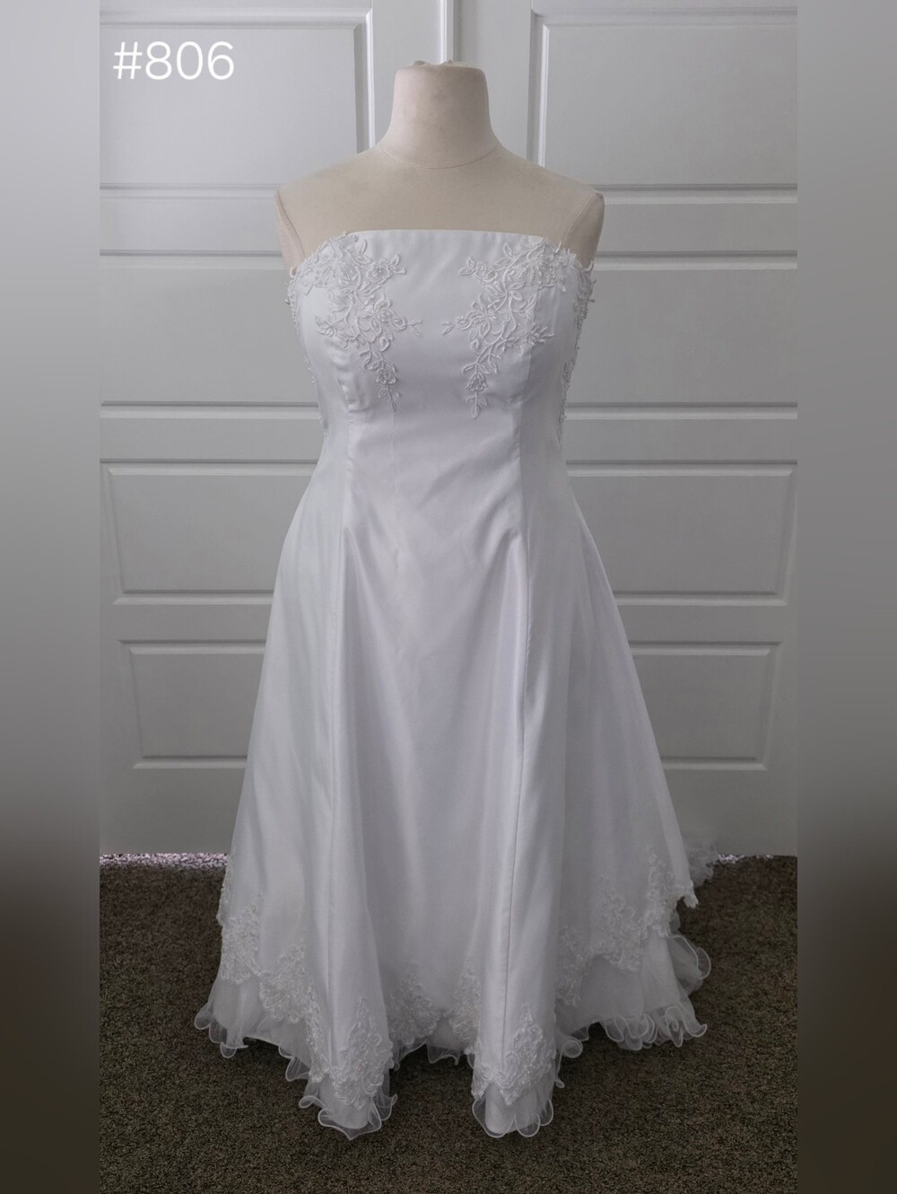 Strapless Satin White Ruffled Wedding Dress